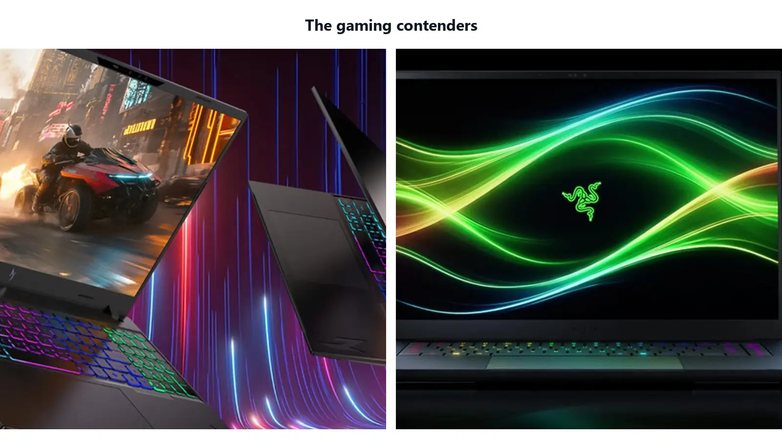 Acer Nitro and Razer Blade 16 gaming laptops shown side by side as Lenovo Legion competitors.