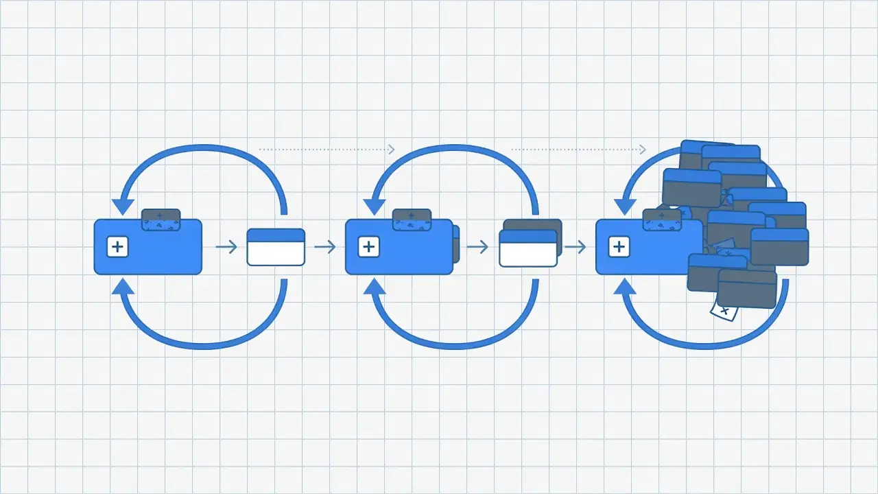 Diagram showing features stacked into a cluttered app interface without a UX plan