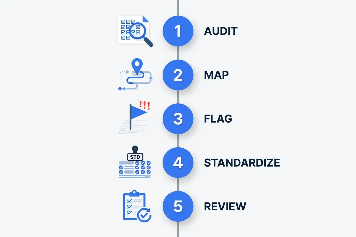 Step-by-step checklist graphic for auditing a brand's design consistency