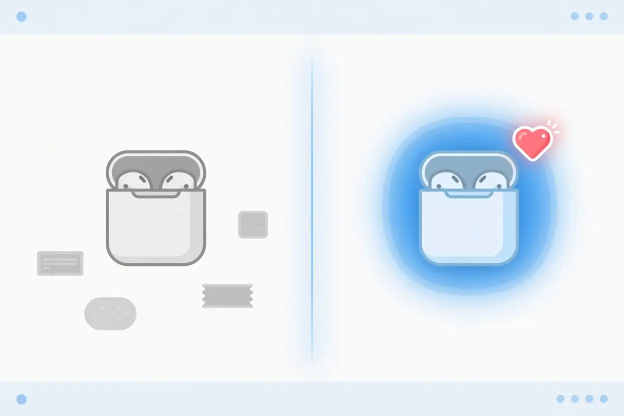 Diagram contrasting feature-focused marketing with feeling-focused marketing