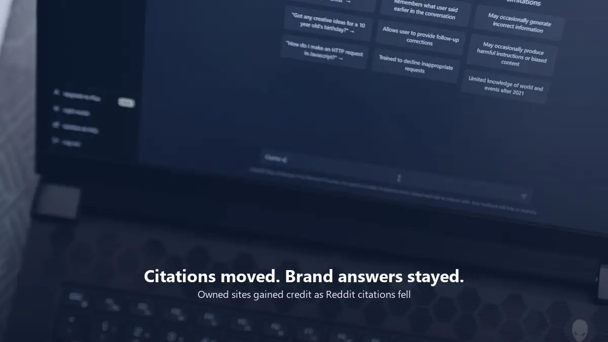 Person typing on a laptop showing ChatGPT, illustrating ChatGPT citations and AI visibility work.