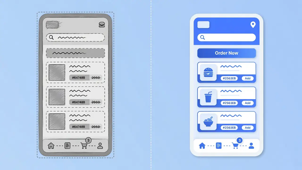 Before-and-after diagram showing an unprepared versus a demand-ready digital ordering experience.