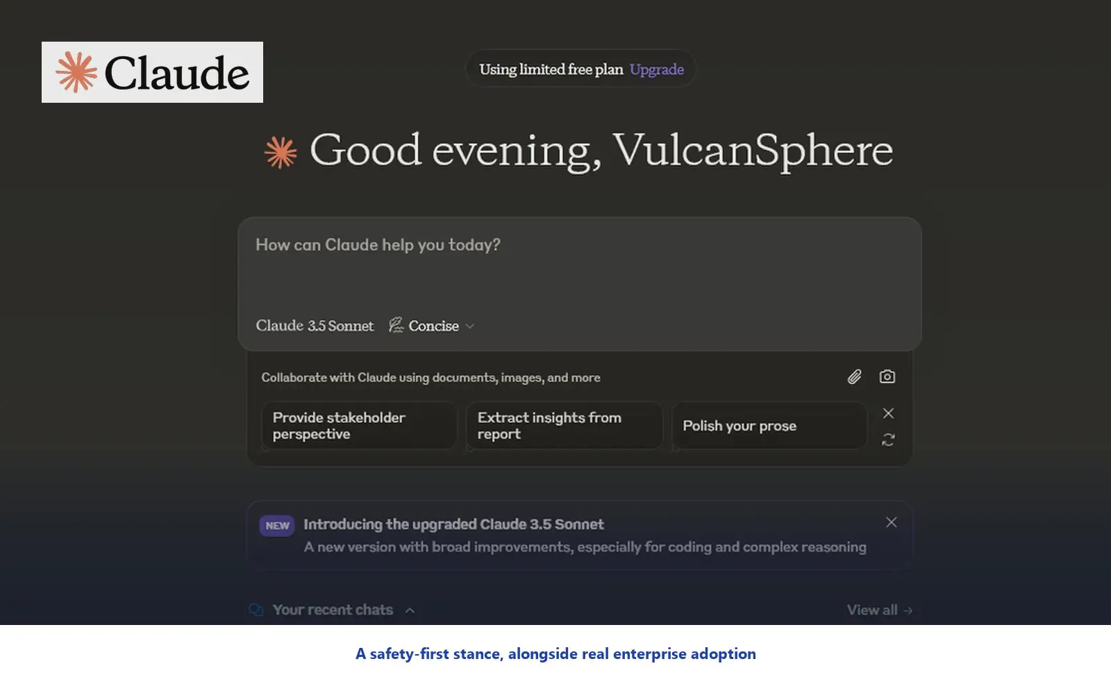 Anthropic's Claude AI shown in an enterprise context, illustrating the product backdrop behind Amodei's public safety stance.