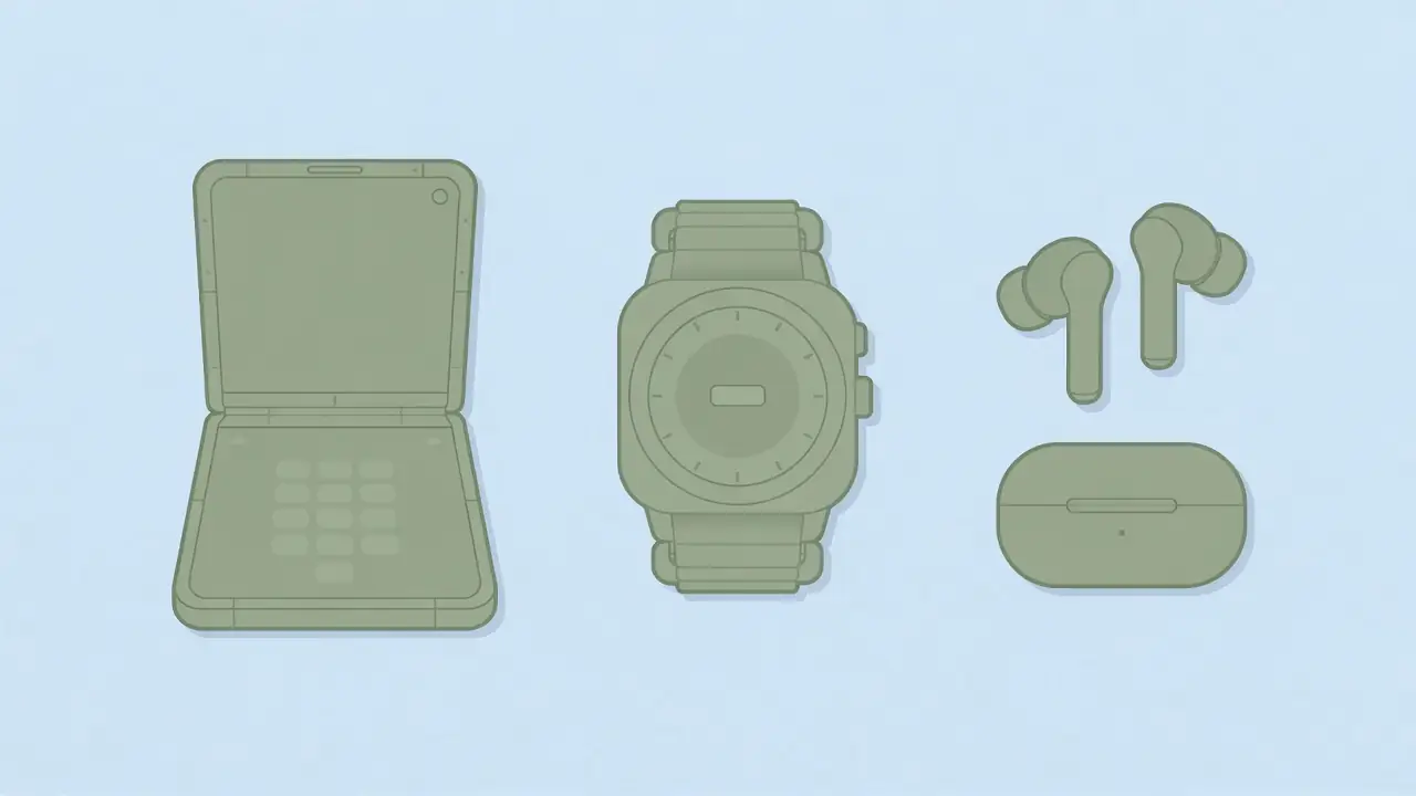 Graphic showing one accent color applied consistently across three simplified product silhouettes