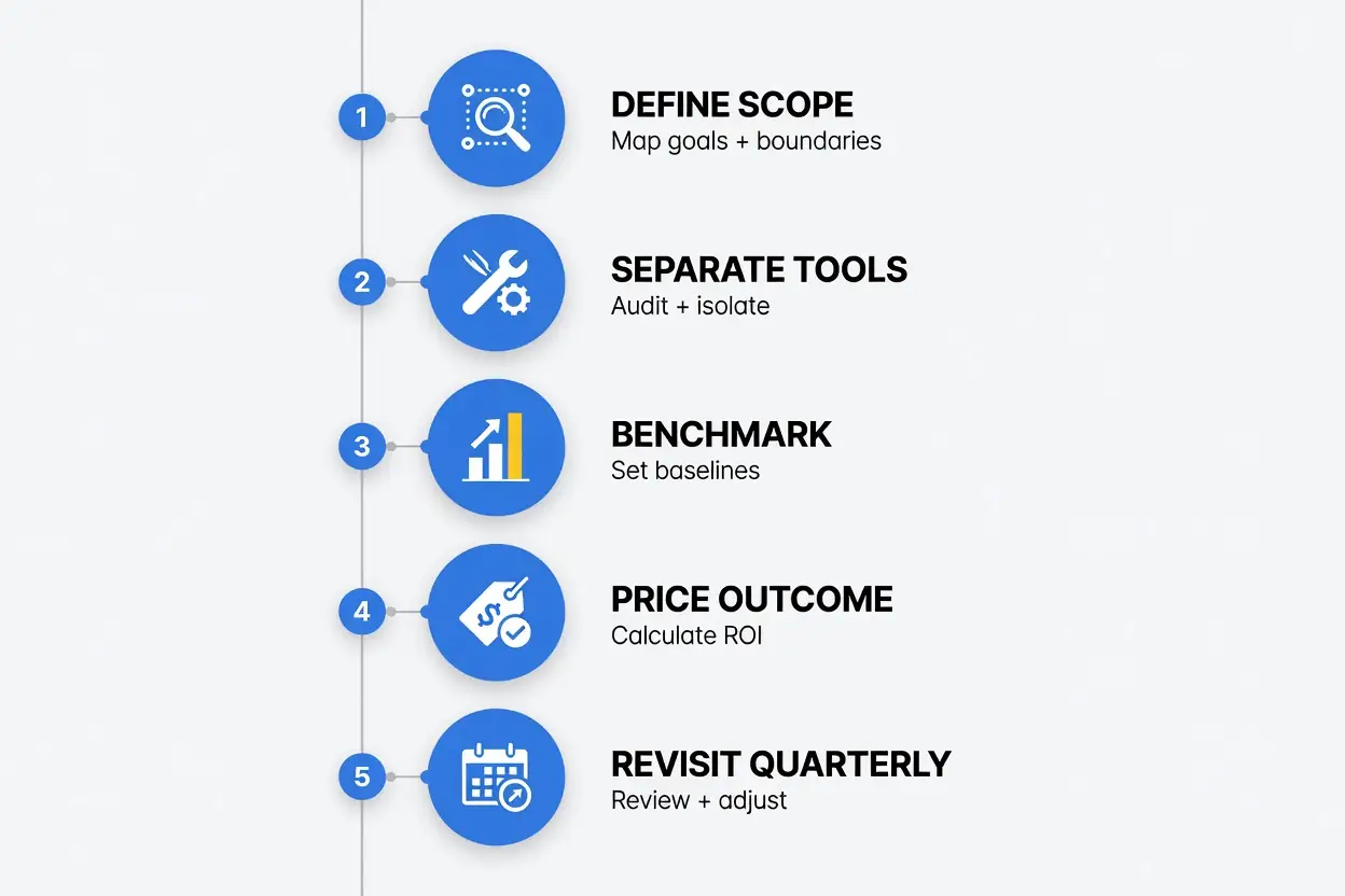 Step-by-step checklist graphic for pricing design work fairly in the AI era