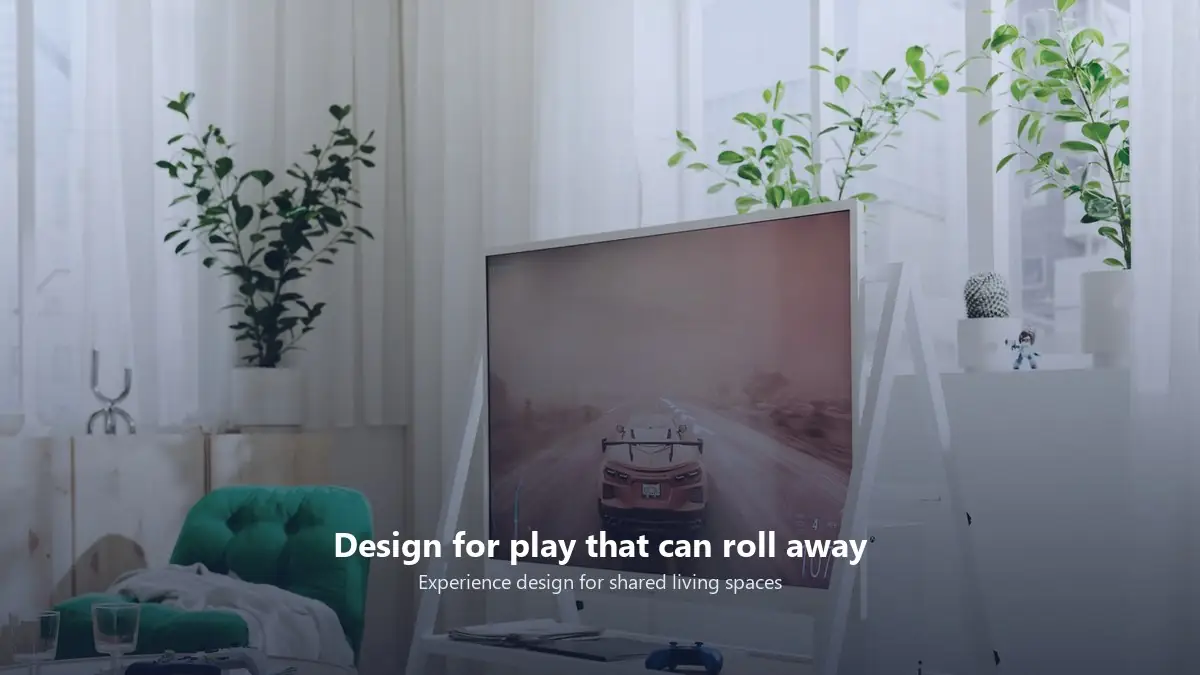IKEA YXSTABY rolling TV stand from the IKEA Xbox collab in a living room setting, official press image.