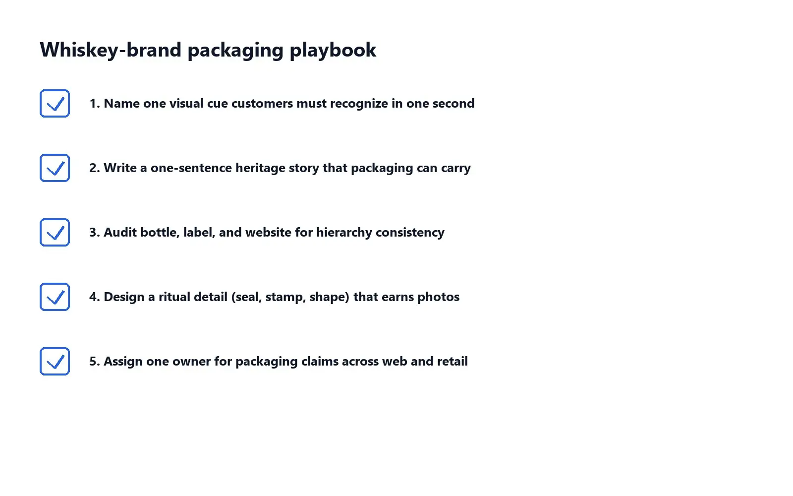 Checklist graphic of packaging and bottle design moves inspired by Jack Daniel's branding and whiskey label lessons.