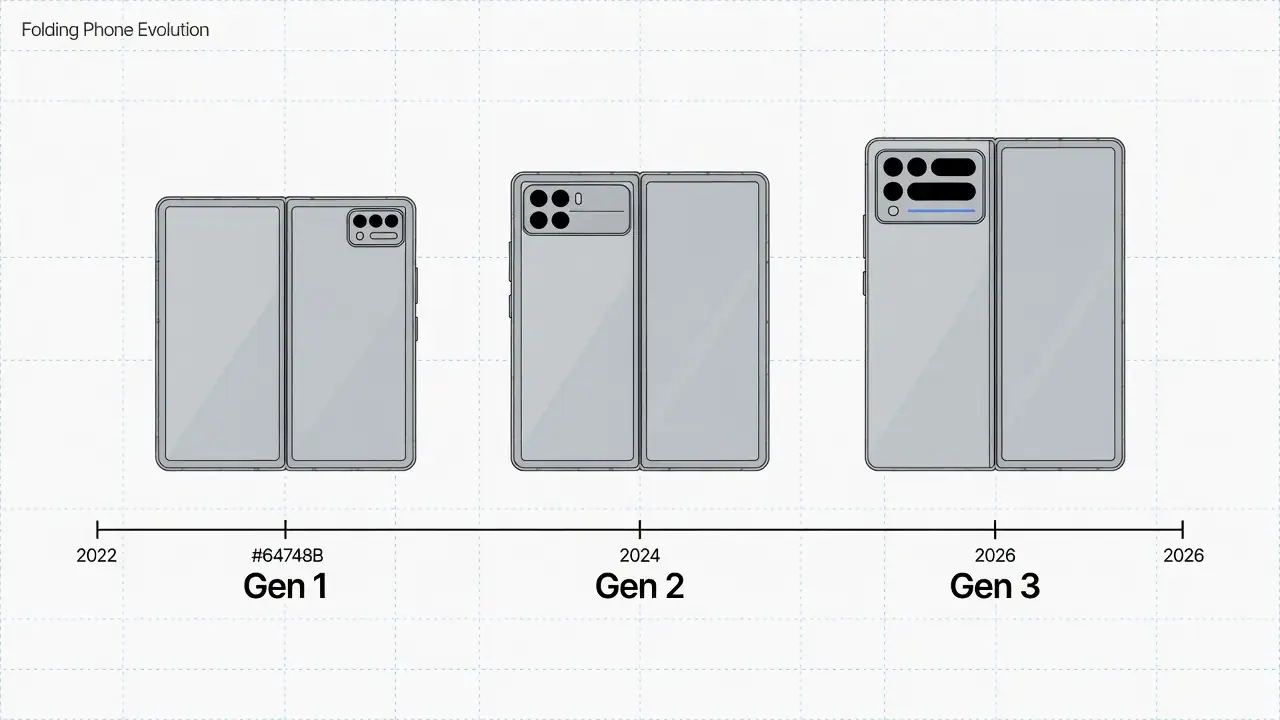 Timeline graphic showing a product silhouette changing only slightly across three generations