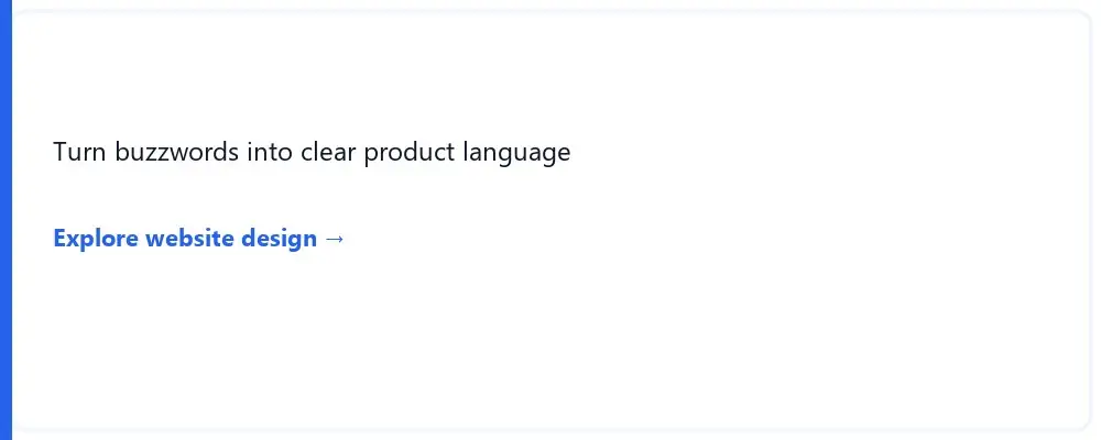 Short Stereo website design service card about turning 4K-style marketing names into clear product language.