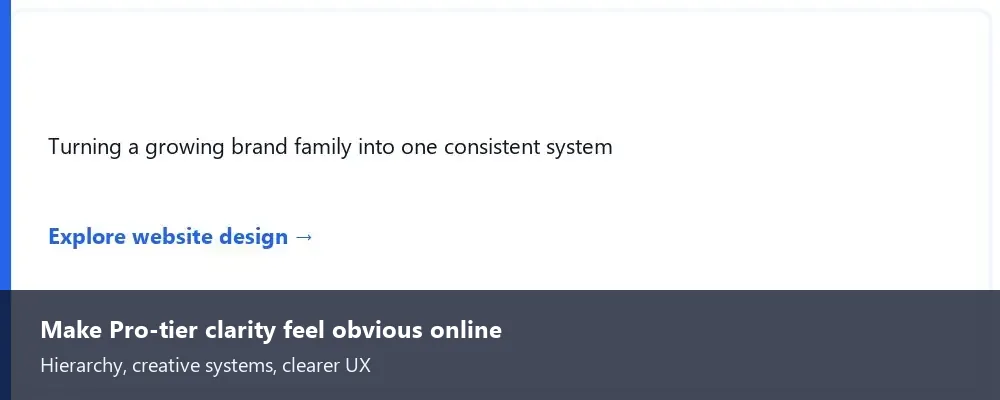 Service card highlighting clearer Pro-tier messaging and creative systems.