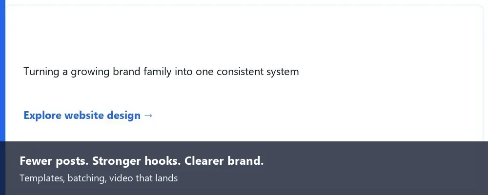 Service card highlighting fewer posts with stronger hooks and clearer branding.