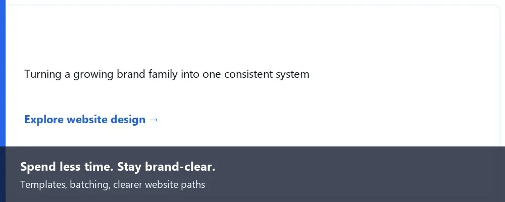 Service card highlighting spending less time while staying brand-clear on social.