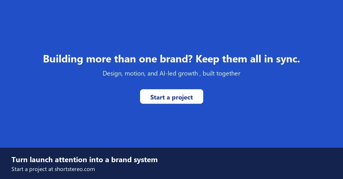 Short Stereo end-of-article call-to-action card inviting readers to start a launch branding project.