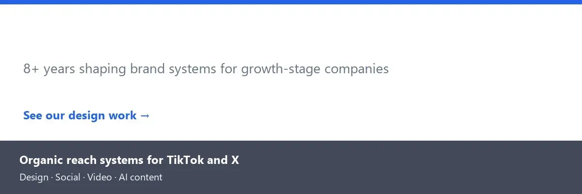 Agency brand credibility banner introducing organic reach systems for TikTok and X.