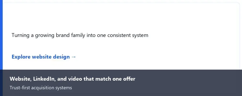 Service card highlighting website, LinkedIn, and video that match one offer for US clients.
