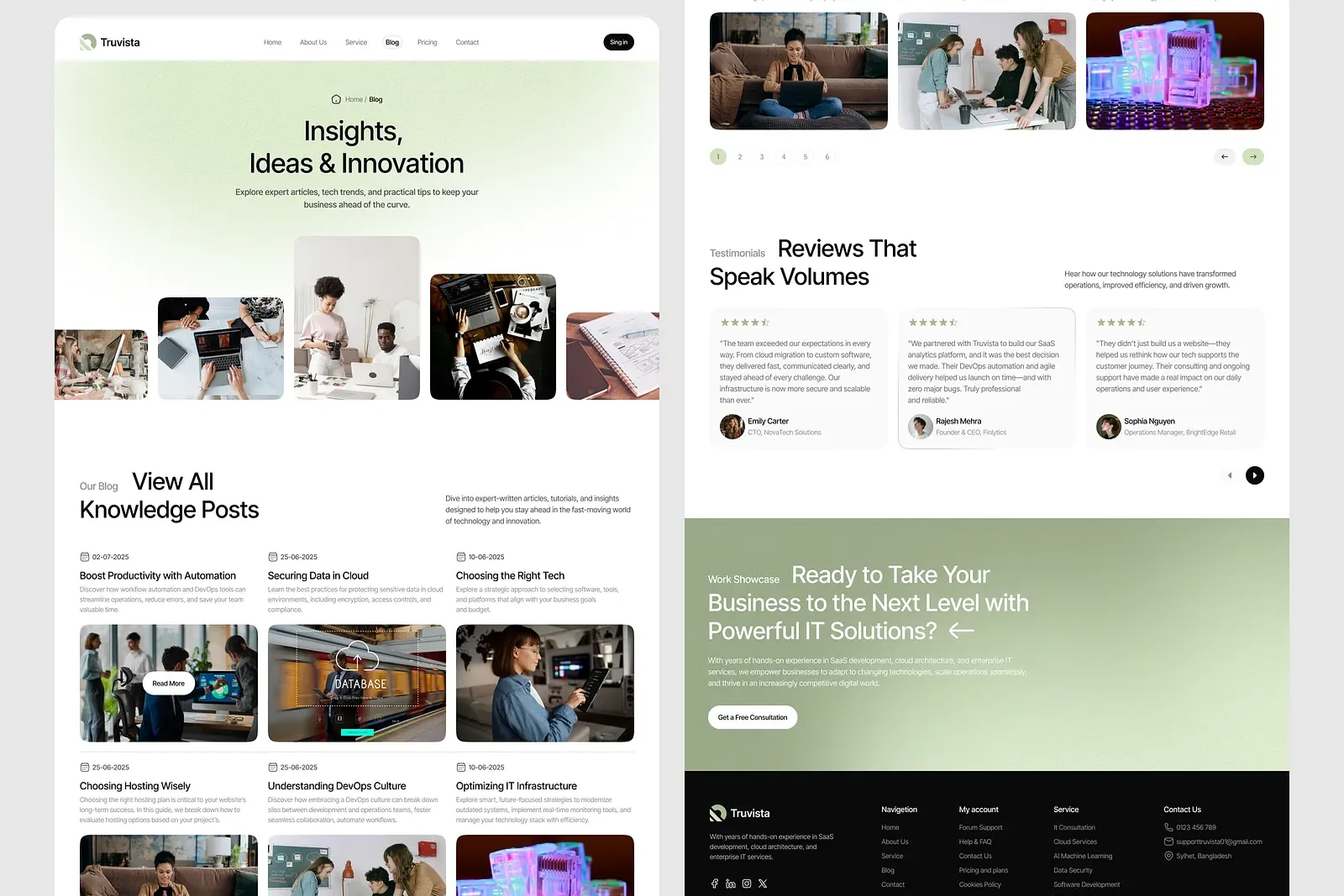 Website UI and UX visuals aligning small-account social and video offers with the post-click path.