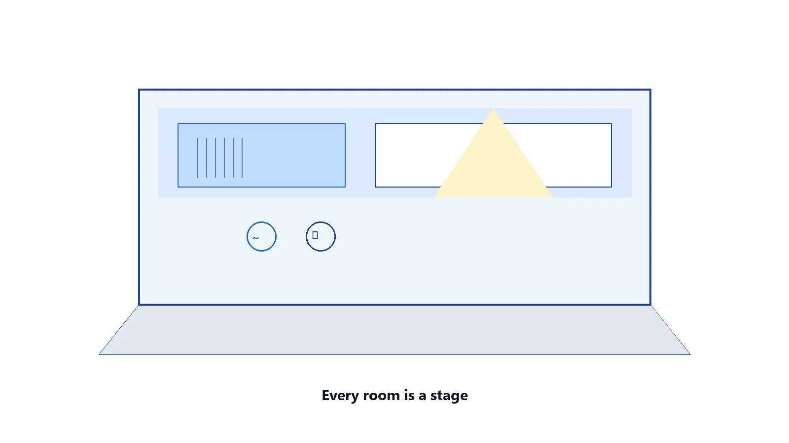 Illustration showing a hotel room designed as a storytelling stage rather than just decor.
