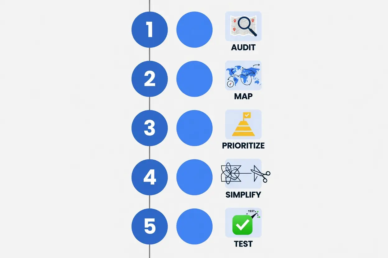 Step-by-step checklist graphic for auditing an app's UX this week