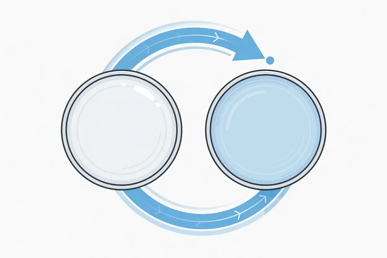 Flat illustration showing a lens changing tint through a swipe gesture